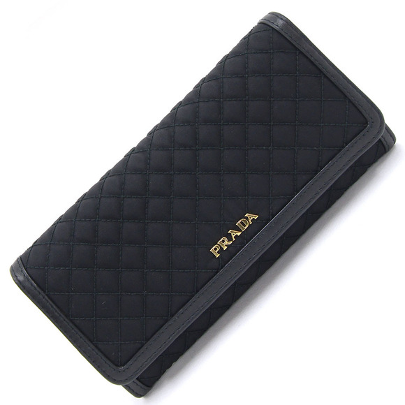 Prada Quilted Case Card Nylon Wallet Black Leather Long Fold - Picture 1 of 8